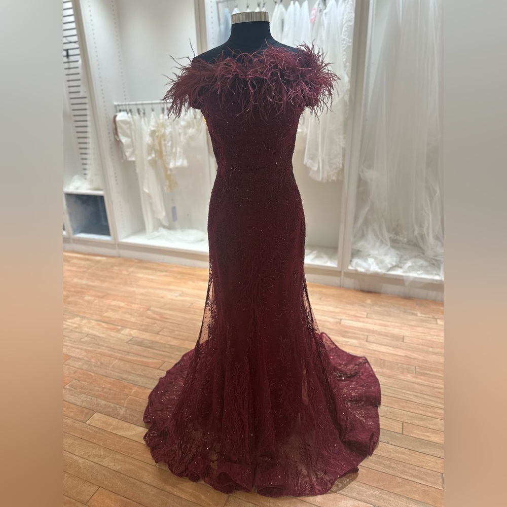 220D22 Fit & Flare Red Off Shoulder Mother's Dress by Ivonne D